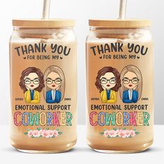 two jars with the words'thank you for being my'and an image of two women