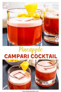 the pineapple campari cocktail is served in two glasses