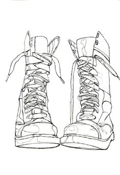 a drawing of a pair of shoes with laces on the bottom and one shoe in the middle