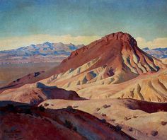 an oil painting of mountains in the desert