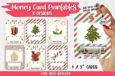 christmas themed cards and envelopes with the words money saved printables & designs