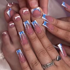 48 Pieces Press On Nails Color May Vary Due To Lighting Size One Size Condition New Comes With Mini Nail File And Glue Adhesive Strips Nails With Blue, Nails Long Square, White French Nails, Press On Toenails, Pink Press On Nails, Nails Press Ons, Press On Nails Long, White French Tip, Nail Art Tips