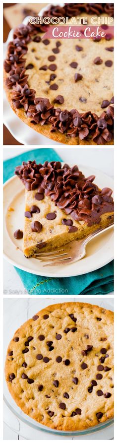 chocolate chip cookie pie on a plate with one slice missing