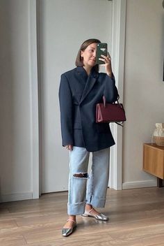 Ballet Flats Outfit, Street Style Spring, Style Casual Chic, Flats Outfit, Spring Look, Winter Outfit Inspiration, Style Spring, Blazer Outfits, 가을 패션