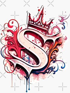 the letter s with a crown on top is painted in red, white and blue