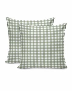 two green and white gingham pillows