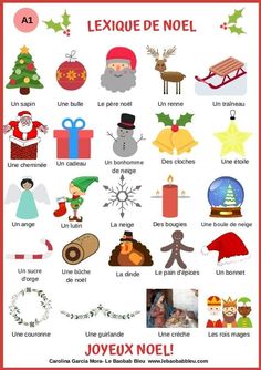 a poster with different types of christmas decorations and words written in french, including the names of