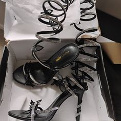 Wrap Around Heeled Sandals With 3d Butterfly Appliques, Rhinestone Embellishments, Round Toe,And High Heel. New Never Worn. Black Heels For Prom, Butterfly Heels Outfit, Silver Prom Heels, Butterfly High Heels, Black Heels Prom, Strap Shoes Heels, Coral Heels, Butterfly Heels