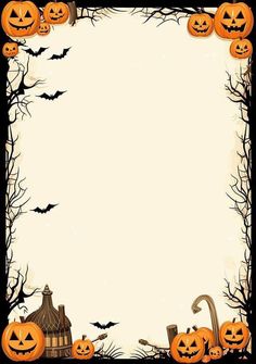 a halloween frame with pumpkins and bats