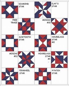 a quilt pattern with red, white and blue stars on the top one has four different sizes