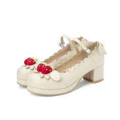 Cottagecore Shoes, Strawberry Pudding, Strawberry Jelly, Wedding Pumps, Jelly Bag, Mary Jane Shoes Womens, Pu Heels, Retro Summer