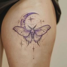 Moth And Moon Phases Tattoo, Moth Tattoo Collarbone, Lunar Moth Hand Tattoo, Luna Moth Tattoo Ideas, Luna Moth Back Tattoo, Deathmoth Design Tattoo, Fuzzy Moth Tattoo, Luna Moth Tattoo Color, Pretty Moth Tattoo