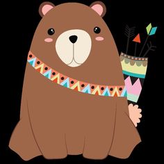 a brown bear holding a cake with arrows on it