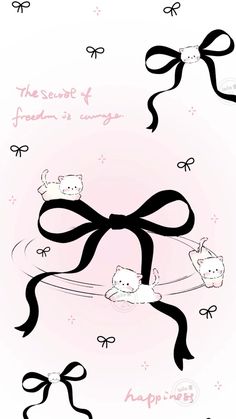 a pink background with black ribbon and bows