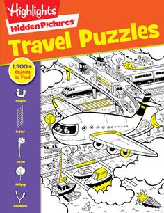 the children's travel puzzles book is shown