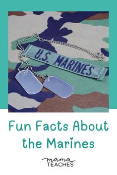 two tags with the words fun fact about the marines on them and an army camouflage background