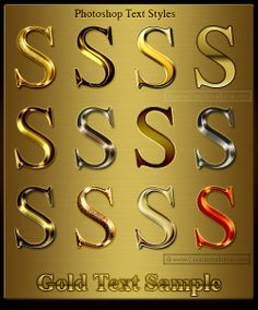 gold text styles for photoshopped in the form of letters with different shapes and sizes