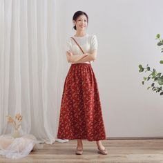 "Size Chart :  It is the garment's measurements, Not body measurements . Size XS:  Flexible Waist: 65cm-80cm（25.6\"-29.5\"）, Length: 90 cm （35.4\"） Size S: Flexible Waist: 70cm-85cm（27.5\"-33.5\"）,  Length: 90 cm （35.4\"） Size M: Flexible Waist: 75cm-90cm（29.5\"-35.5\"）,  Length: 90 cm （35.4\"） Size L: Flexible Waist: 80cm-95cm（31.5\"-37.5\"）,  Length: 90 cm （35.4\"） Size XL: Flexible Waist: 90cm-105cm（35.5\"-41.5\"）,  Length: 90 cm （35.4\"） Size XXL: Flexible Waist: 100cm-115cm（39.5\"-45.5\"）,  Length: 90 cm （35.4\"） Size 3XL: Flexible Waist: 110cm-125cm（43.5\"-49.5\"）,  Length: 90 cm （35.4\"） Size 4XL: Flexible Waist: 120cm-135cm（47.5\"-53.5\"）,  Length: 90 cm （35.4\"） Size 5XL: Flexible Waist: 130cm-145cm（51.5\"-57.5\"）,   Length: 90 cm （35.4\"） Size 6XL: Flexible Waist: 140cm-150cm（56. Red Pleated A-line Maxi Skirt, Red Cotton Flared Skirt Bottoms, Casual Red Gathered Skirt, Red Cotton Long Skirt, Red Flared Cotton Skirt, Casual Red Full Skirt Bottoms, Red Cotton Flared Skirt, Red Relaxed Full Skirt, Red Cotton Midi Skirt