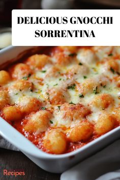 delicious gnocchi sorrentina recipe in a white casserole dish