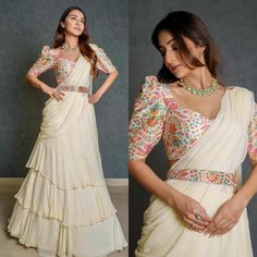 Buy Stylish Multi Layer Ruffle Georgette Lehenga Choli off White online on Etsy India. Shop for handmade, vintage and unique Lehengas items from ShauriDesigner online on Etsy Sari Design, Georgette Lehenga, Party Wear Lehenga Choli, Fancy Sarees Party Wear, Gaun Fashion, Traditional Indian Dress