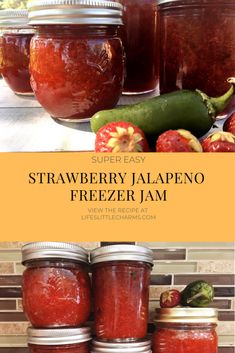 strawberry jalapeno freezer jam in mason jars