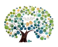 the family tree is painted with watercolors on white paper and has blue, green, yellow, and brown circles