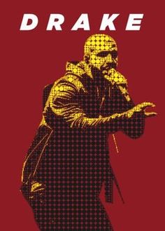 a man in a black suit and red background with the words,'drake'on it