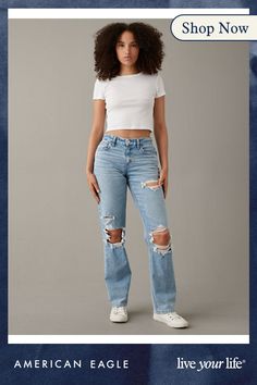 Stretch/Mid-weight structured denim with just enough stretch for everyday comfort/Holds its shape & won't bag out. Ever. Fall Outfit With Jeans, Women’s Jeans, Girl Jeans, Womens Jeans Bootcut, Womens Fashion Jeans, Jeans American Eagle, Jeans Bootcut, Womens Jeans, High Waisted Jeans