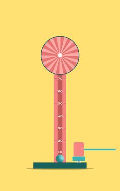 an illustration of a scale with a ball on it and a ferris wheel in the background