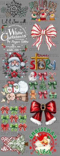 christmas stickers with santa claus and other holiday decorations