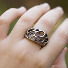 2-layer twist ring - stainless steel ring, 3d-printed, intricate cellular organic modern jewelry by Nervous System. $40.00, via Etsy. Cell Cycle, 3d Jewelry, 3d Printed Jewelry, Organic Rings, Printed Jewelry, Bagan, Twist Ring, Stainless Steel Rings, Steel Ring