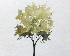 a watercolor painting of a tree with green leaves