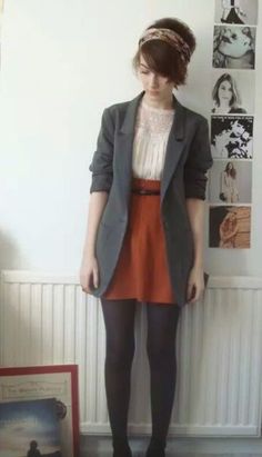 Orange: not so scary - Album on Imgur How To Wear Belts, Camel Blazer, Winter Tights, Stylish Blazer, Outfit Chic, Orange Skirt, Blazer Mid, Moda Vintage