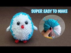 an image of a stuffed animal with yarn on it's head and the words super easy to make