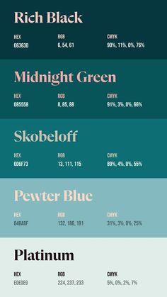 the different font styles and colors in each type of font, including black, blue, green