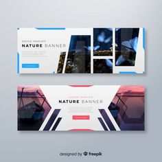 two horizontal banners with blue and red shapes on the bottom one is for nature banner