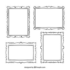 four square frames with scalloped edges in black and white, each one being drawn by hand