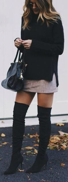 100 Fall Outfits You Should Already Own - Wachabuy Over The Knee Boot Outfit, Winter Date Night Outfits, Knee Boots Outfit, Date Outfits, Outfits Casual, Looks Style, Mode Inspiration, Night Outfits