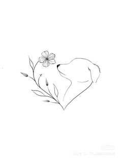 a drawing of a dog with a flower in its mouth