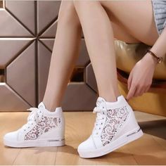 Women Wedge Platform Pumps Sneakers High Heels Lace Up Shoes Round Toe Casual | eBay Cheap Casual Wedge Heel Sneakers, Cheap Wedge Heel Sneakers For Spring, Cheap Women's Wedge Heel Sneakers, Casual Wedding Shoes Sneakers, Comfortable Wedding Shoes Heels & Wedges, Short Wedding Dress Tennis Shoes, Bridal Sneakers Wedding Dress, Wedding Shoes Wedge Bridal High Heels, Wedge Heel Shoes Pumps