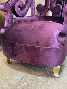 Haute House Handcrafted accent chair. Seat height: 17"; inner 20" W x 24" D Wood frame; polyester velvet upholstery. Made in the USA of imported materials. 30" W x 30" D x 34" T Boxed Weight, Appx. 63 lbs. FREE SHIPPING!!! This item is a floor sample Purple Arm Chair, Purple Chair, Haute House, Sideboard Bar, Dressers And Chests, Avignon, Velvet Upholstery, Coffee And End Tables, Ottoman Bench