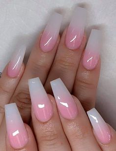 Acrylic Nails Natural, Pink And White Nails, Nagellack Trends, Nail Art Ombre, White Ombre