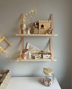 nursery sehlves, nursery shelf, shelfie, baby room shelves Nursery Design Board, Kids Room Inspiration, Stud Walls, Clever Storage Solutions