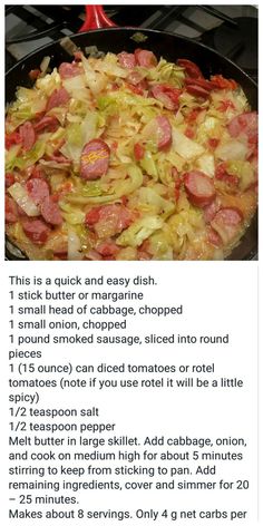 the recipe for cabbage and sausage skillet is shown in an email post, with instructions to make it