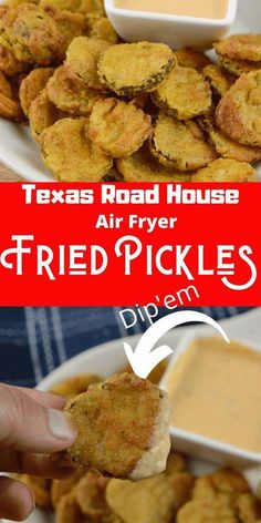 fried pickles with ranch dip on the side and texas road house air fryer fried pickles