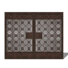 an art deco door with intricate designs on the front and side panels, in dark wood