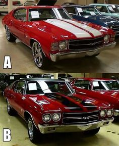 two pictures of the same car in different stages of being painted red, white and blue