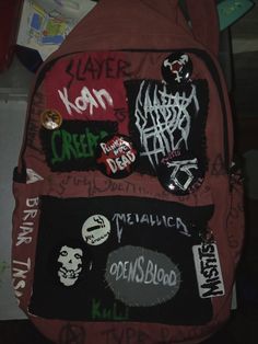 Drawings On Backpacks, Drawing On Backpack, Metalhead Backpack, Sally Face Aesthetic, Punk Backpack, Grunge Backpack, Punk Bag, Punk Fashion Diy, Sally Face Game