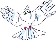 a drawing of a white bird flying in the air