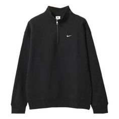 Nike Solo Swoosh 1/4 Zip Top 'Black' DQ5210-010 Black Nike Zip Up, Nike Black Sweatshirt For Sports, Black Half-zip Hoodie For Sports, Nike Sweatshirts Bkack, Black Half-zip Sweatshirt For Sports, Sweater Nike, Nike 1, Black Quarter Zip, Chill Outfit